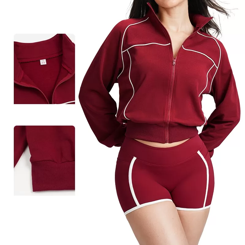 Zip-Up Sleeve Sports Jacket for Women High Neck Gym Fitness Yoga Jackets With Zip FGBEWT5079