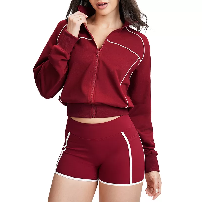 Zip-Up Sleeve Sports Jacket for Women High Neck Gym Fitness Yoga Jackets With Zip FGBEWT5079