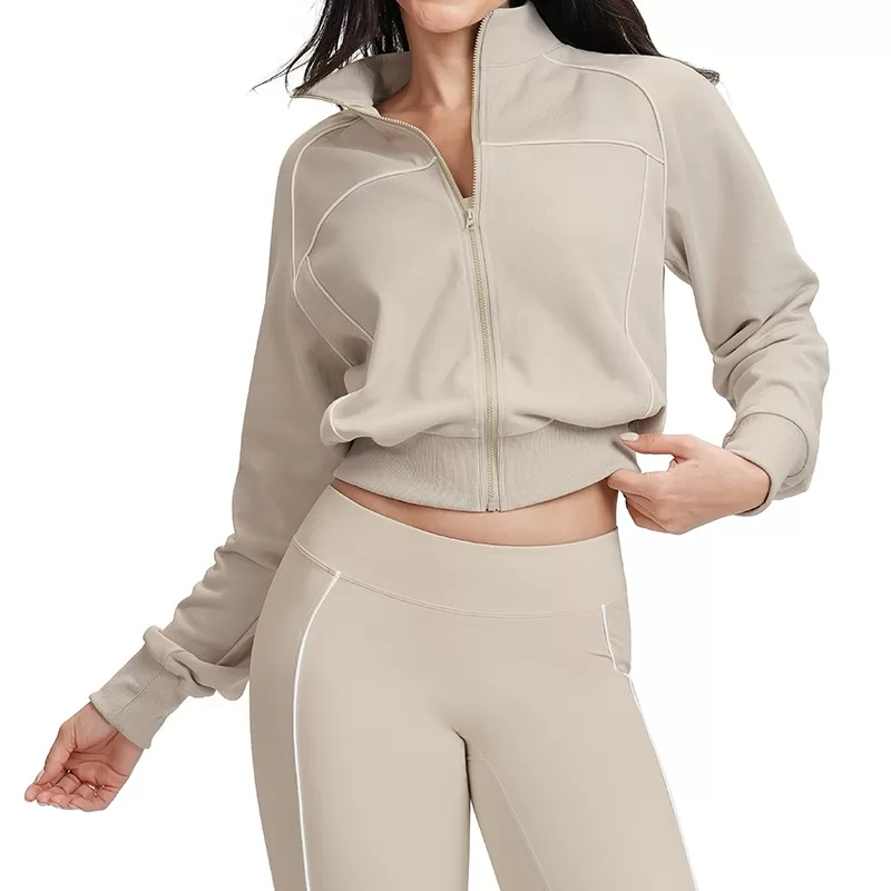 Zip-Up Sleeve Sports Jacket for Women High Neck Gym Fitness Yoga Jackets With Zip FGBEWT5079