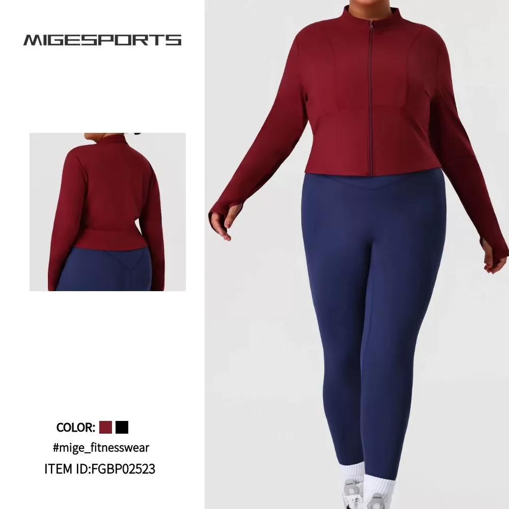 Gym Fitness Zip Long Sleeve Yoga Jackets Plus Size Sports Tops Women Running Workout Wear FGBP02523
