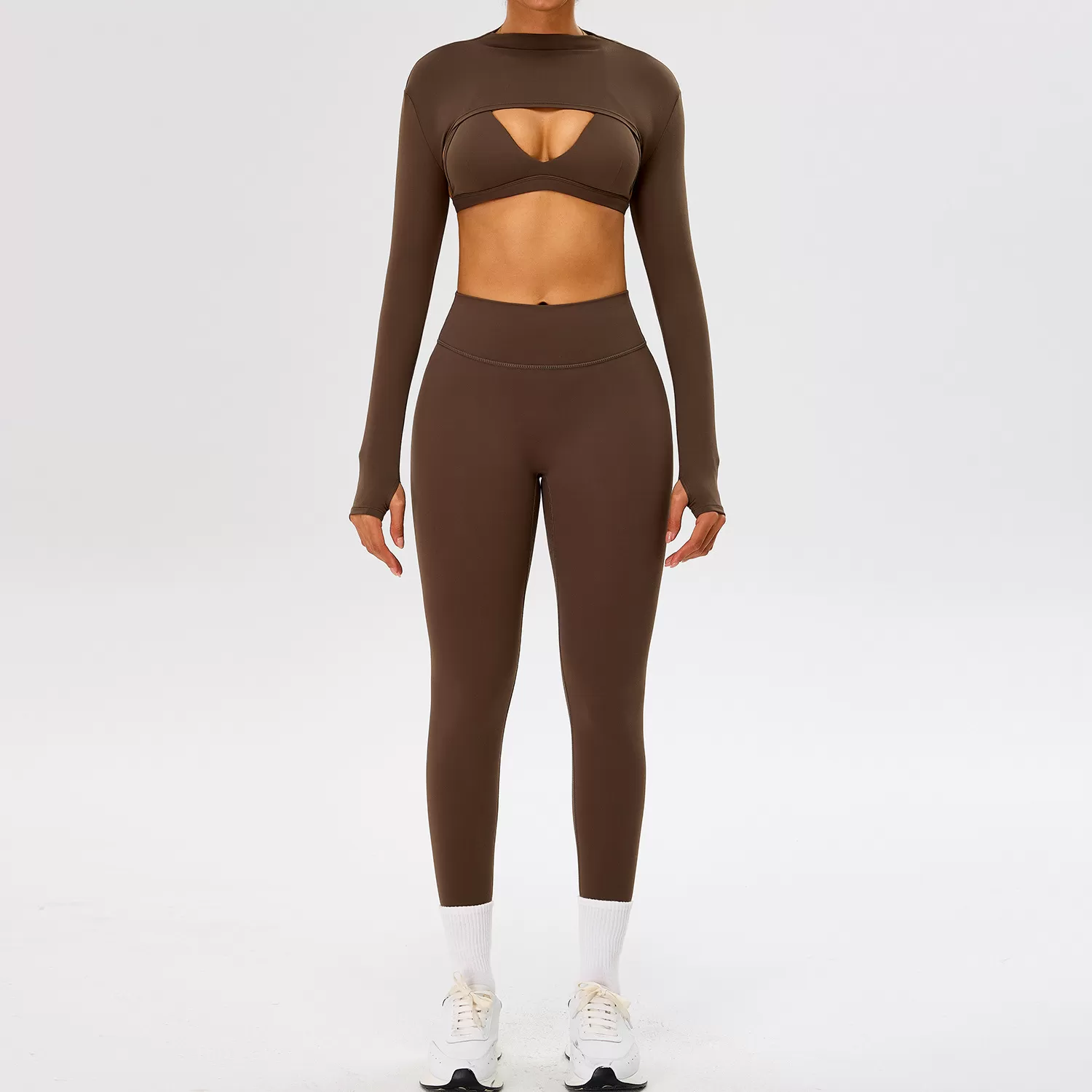 Dark brown bra+tops+leggings