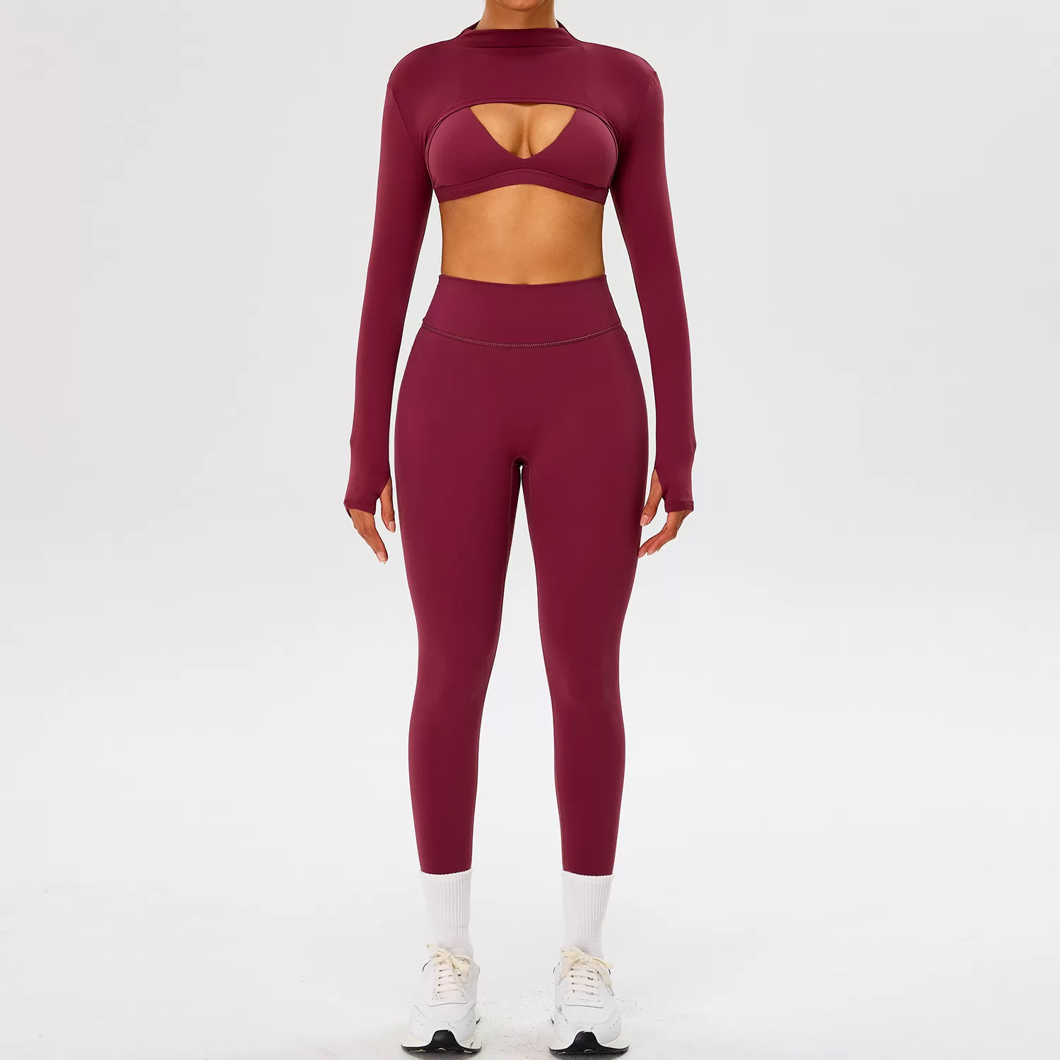 Burgundy bra+tops+leggings