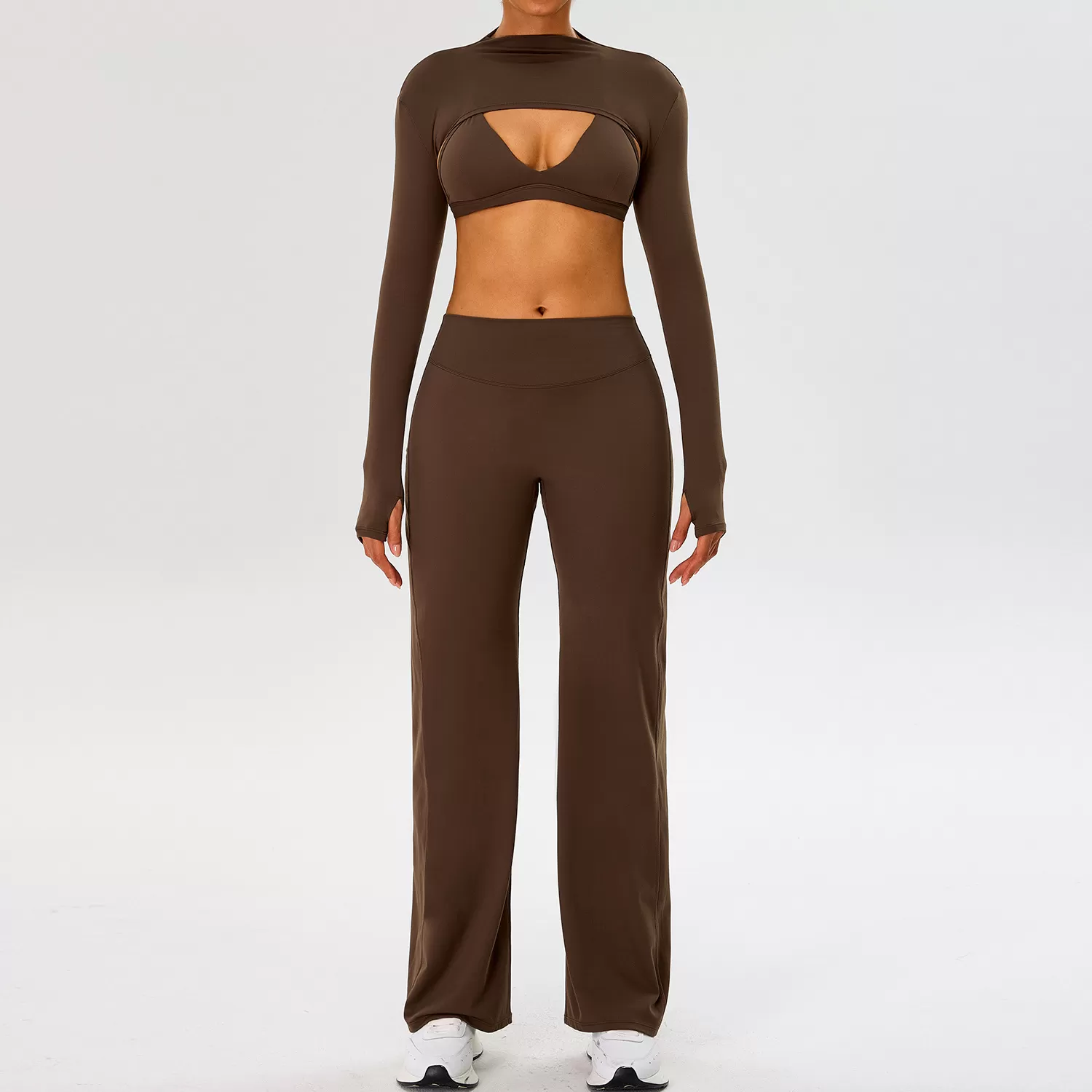 Dark brown blue bra+tops+pants