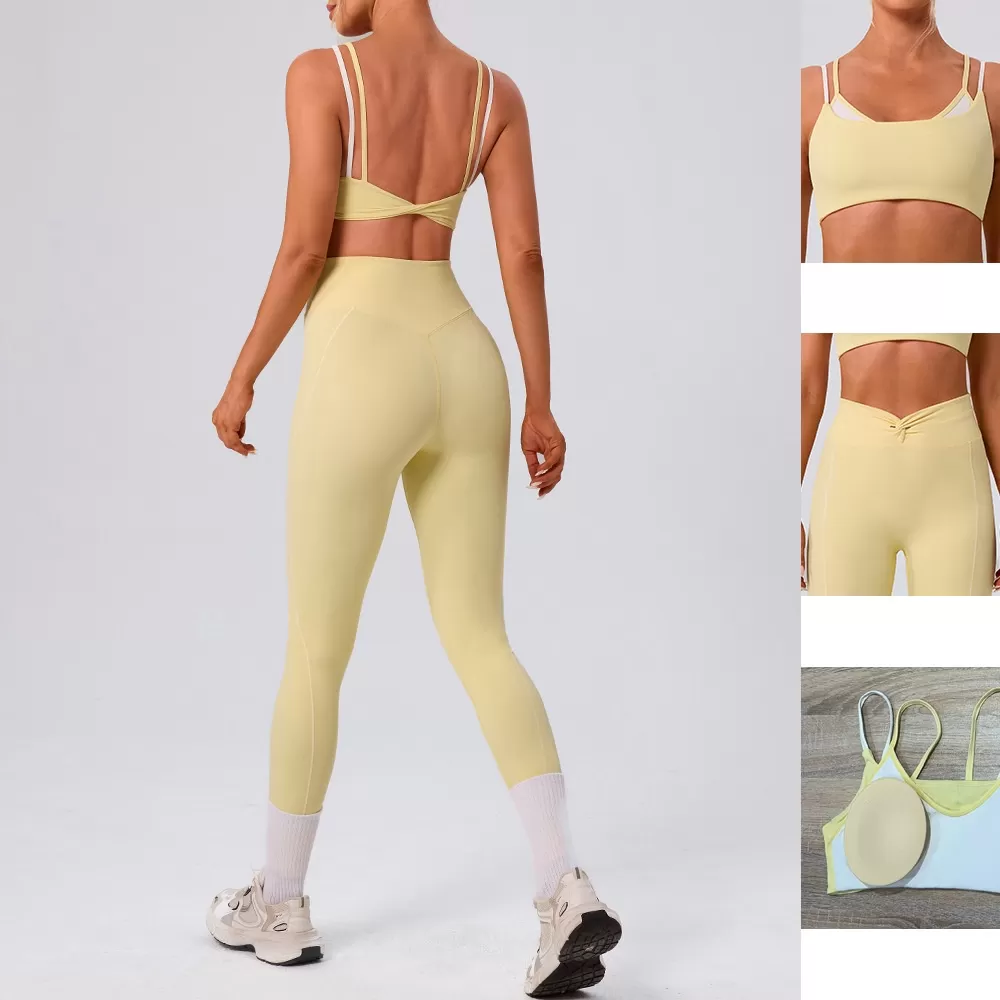 Yoga Sets Quick Dry Tight Running Fitness Shock-proof High Waist Sports Set for Women Outdoor Fitness Gym Wear FGBYW588+KW453