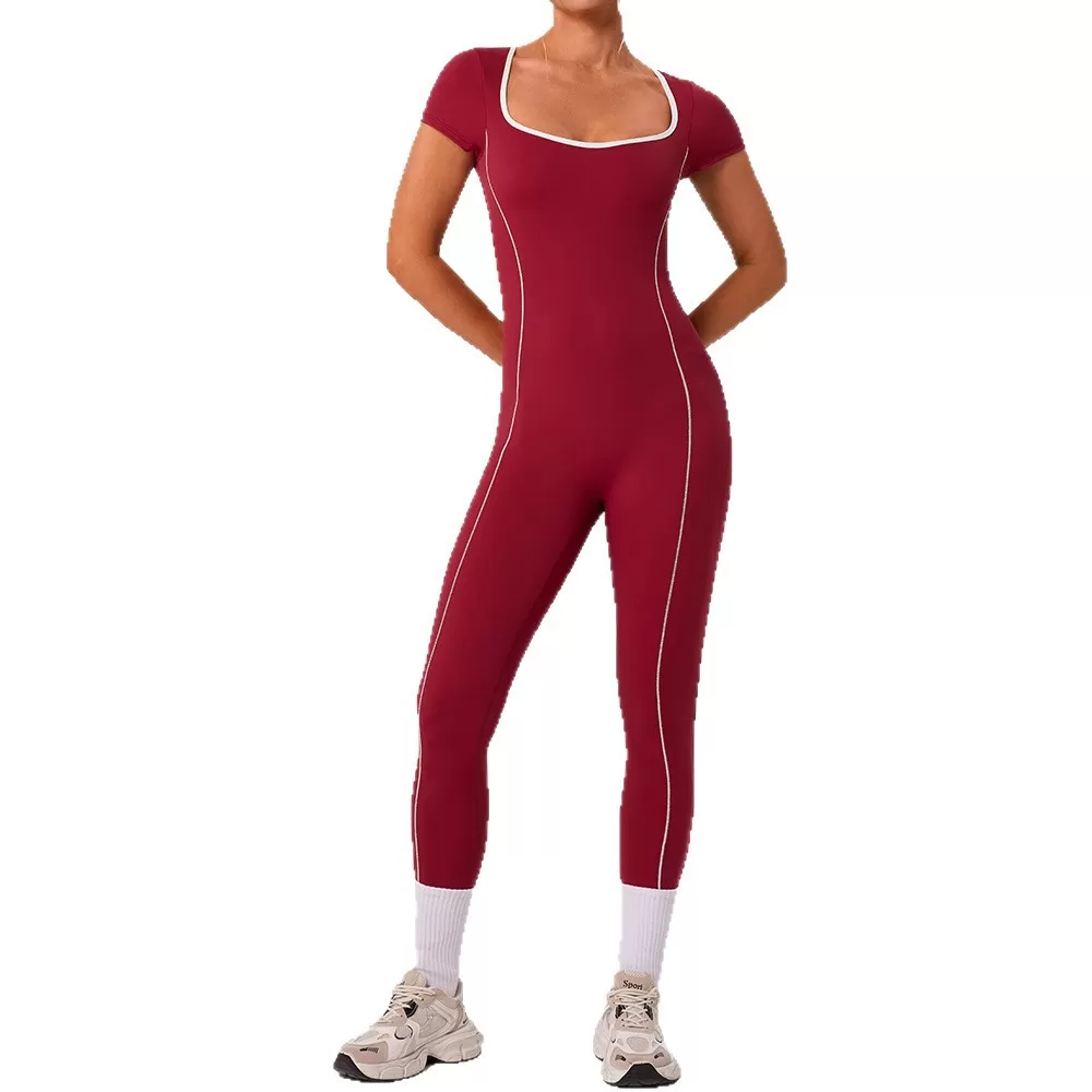 Fitness Bodysuit One Piece Gym Jumpsuit Short Sleeve Workout Jumpsuit for Women Yoga One Piece Jumpsuit Gym Wear Active Rompers FGBYW1024L
