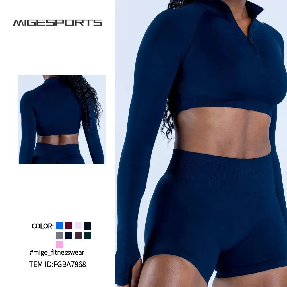 Women Seamless Long Sleeve Zip Yoga Tops Lady Fashion Sport Clothes Female Fitness Workout Gym Shirts FGBA7868