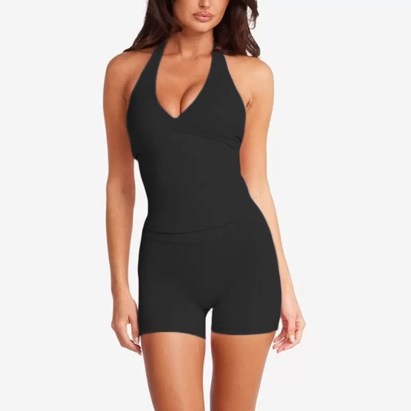 Pilates Sportswear Gym Fitness V Neck Sports Clothing High Waist Workout Clothes Women Active Wear Yoga Set FGBU111