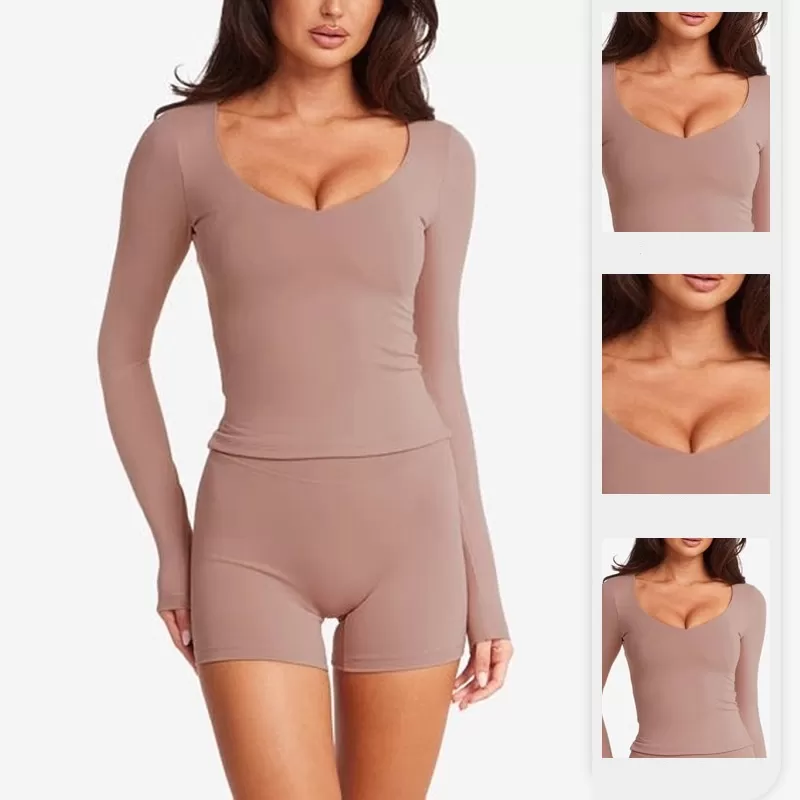 Women's Long Sleeve Shirt High Quality Skin Friendly Nude Feel Fitness  Slim Fit Women's T-shirts FGBU110