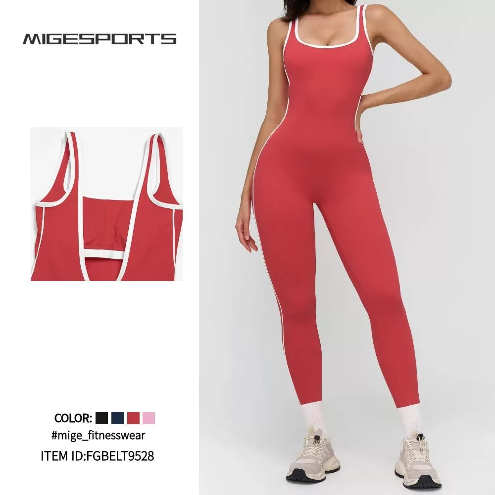 Leg Sleeveless Romper One Piece Backless Athletic Workout Gym Yoga Sports Fitness Flare Jumpsuit for Women FGBELT9528