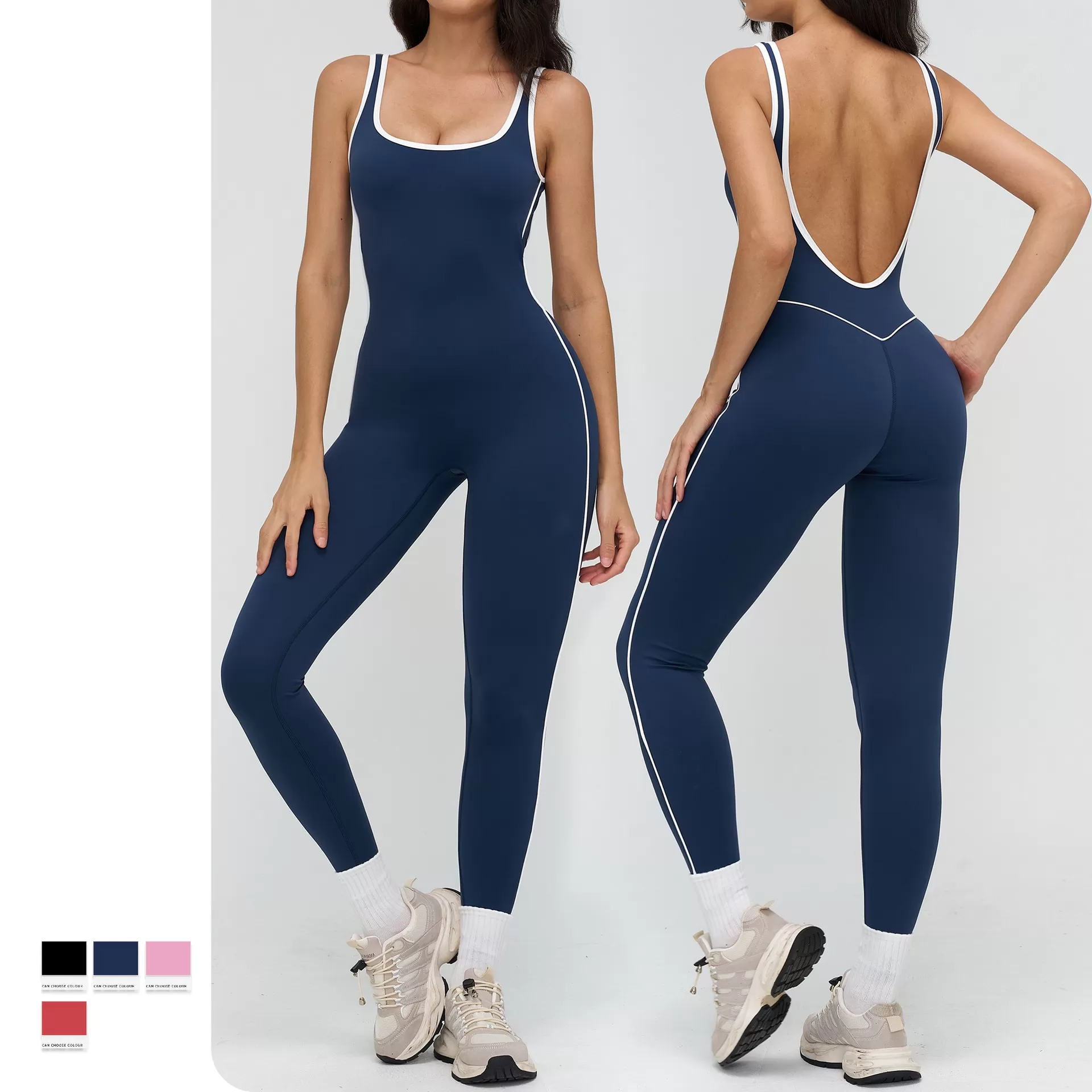 Leg Sleeveless Romper One Piece Backless Athletic Workout Gym Yoga Sports Fitness Flare Jumpsuit for Women FGBELT9528