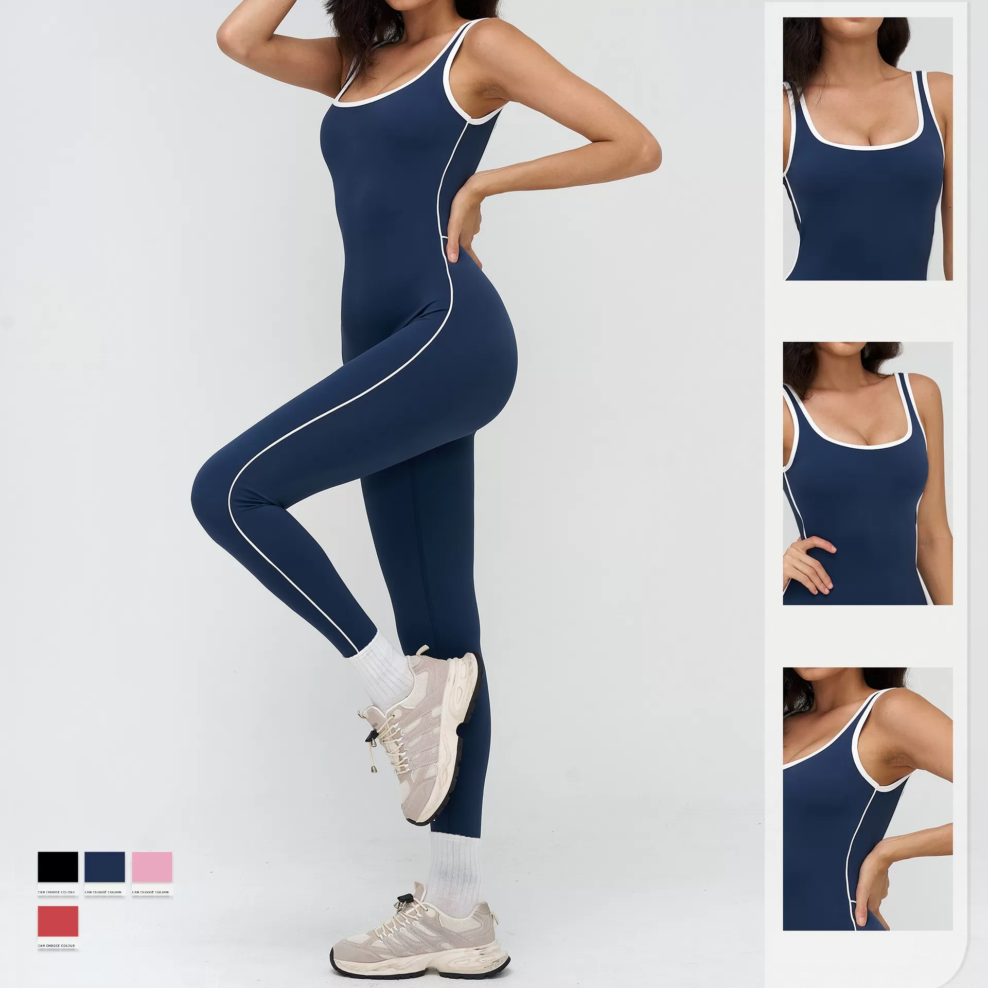 Leg Sleeveless Romper One Piece Backless Athletic Workout Gym Yoga Sports Fitness Flare Jumpsuit for Women FGBELT9528