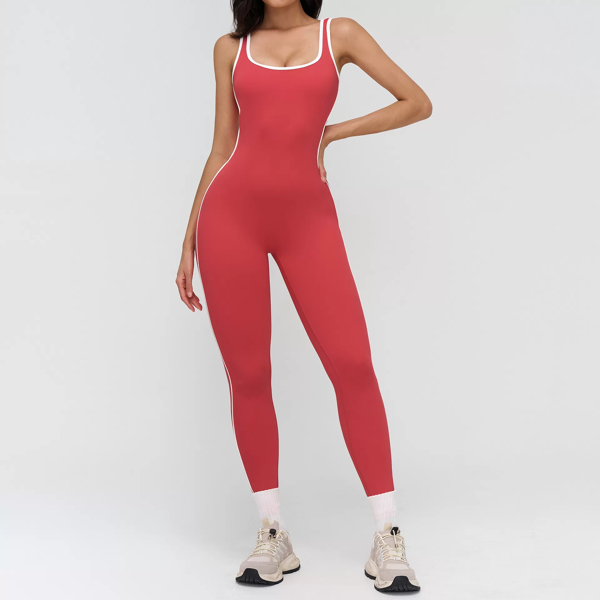 Leg Sleeveless Romper One Piece Backless Athletic Workout Gym Yoga Sports Fitness Flare Jumpsuit for Women FGBELT9528