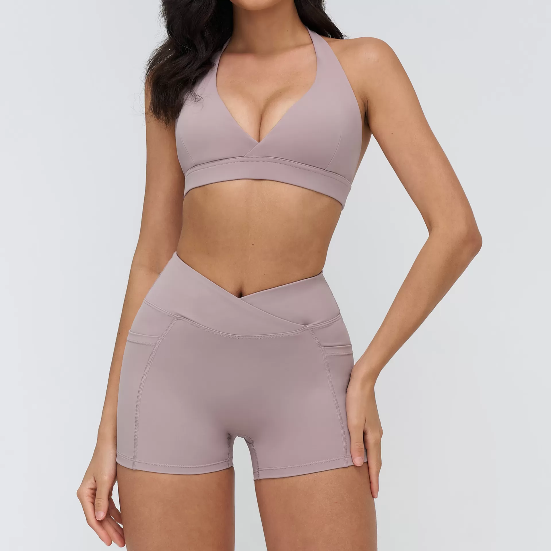 Grey purple bra+shorts