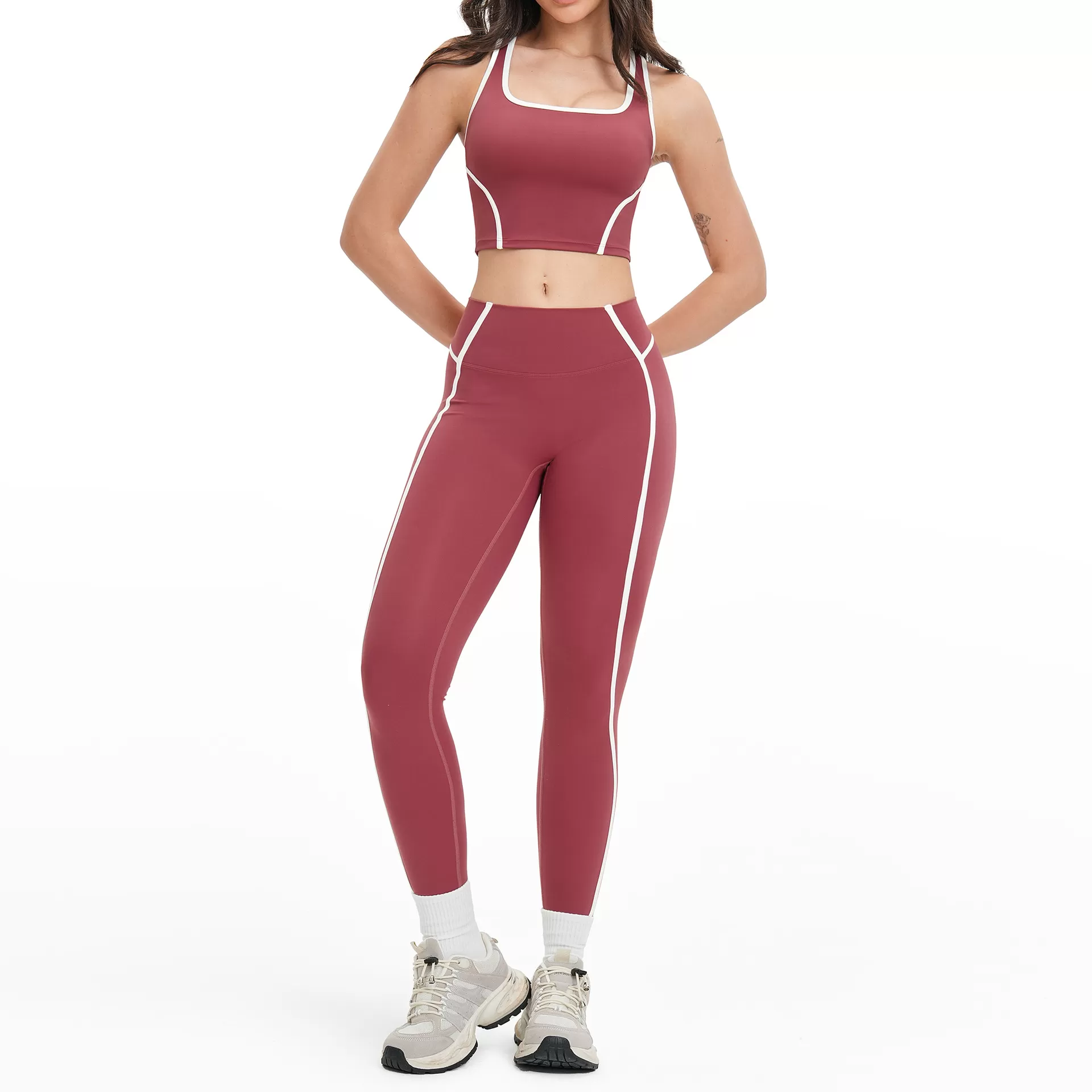 Women Hollow Back Sport Wear Gym Fitness Workout Yoga Crop Top  Cut Flared Wide Leg Sweatpants Four Piece Yoga Sets FGBTZ2101