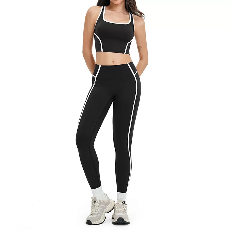 Women Hollow Back Sport Wear Gym Fitness Workout Yoga Crop Top  Cut Flared Wide Leg Sweatpants Four Piece Yoga Sets FGBTZ2101