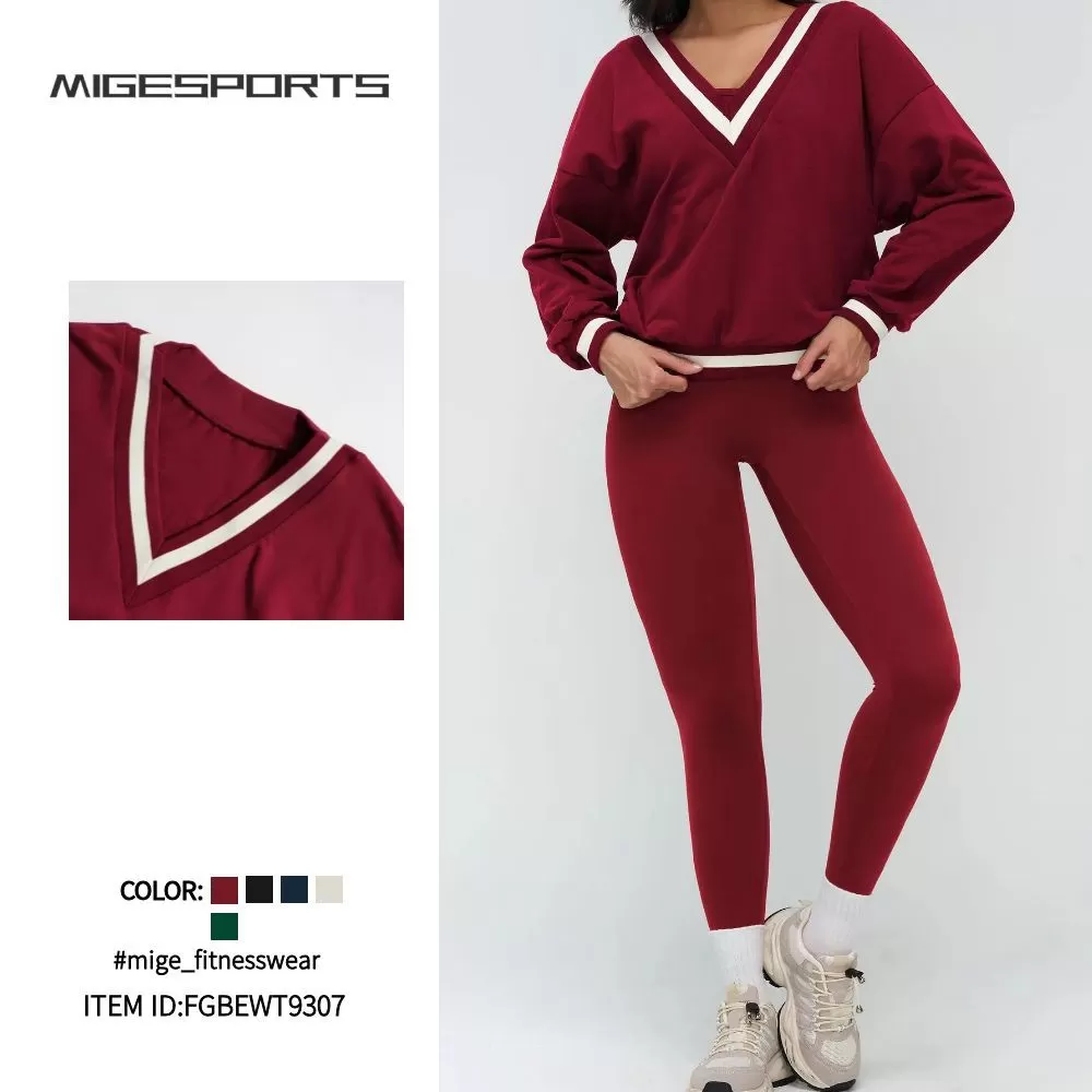 Sports Sweater V Neck School Sports Top Long Sleeve Fitness Running Yoga Tops for Women FGBEWY9307