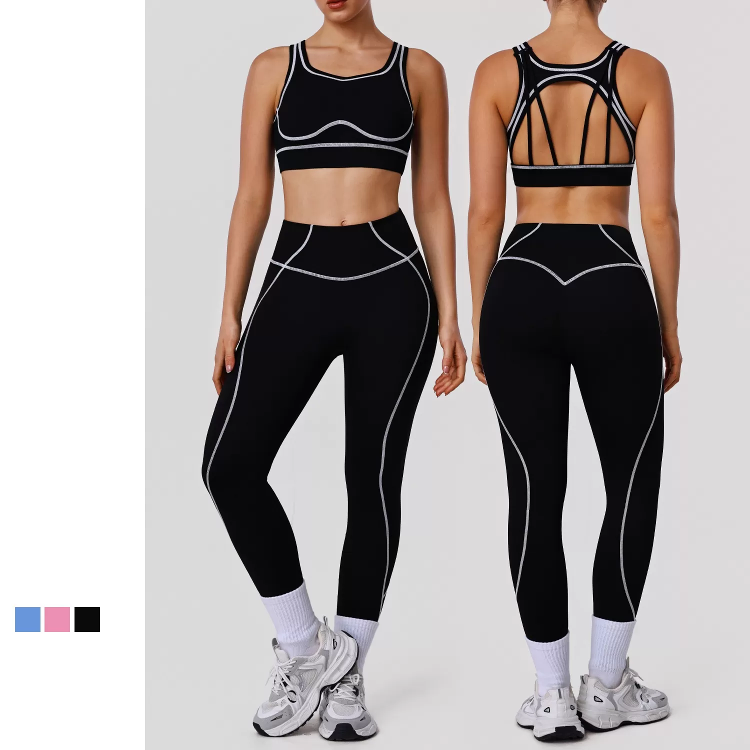 Women Yoga Wear  Breathable Yoga Bra Sports Fitness Top High Waist Leggings Women Gym Sets FGBSM2572