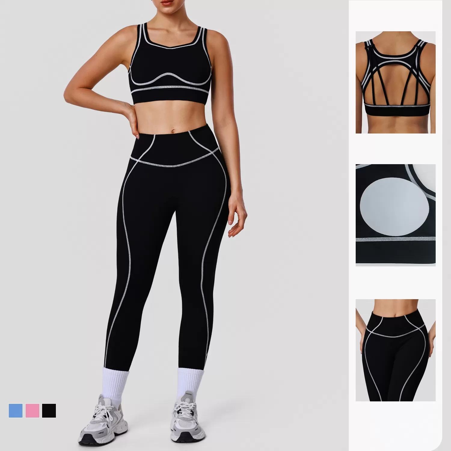 Women Yoga Wear  Breathable Yoga Bra Sports Fitness Top High Waist Leggings Women Gym Sets FGBSM2572