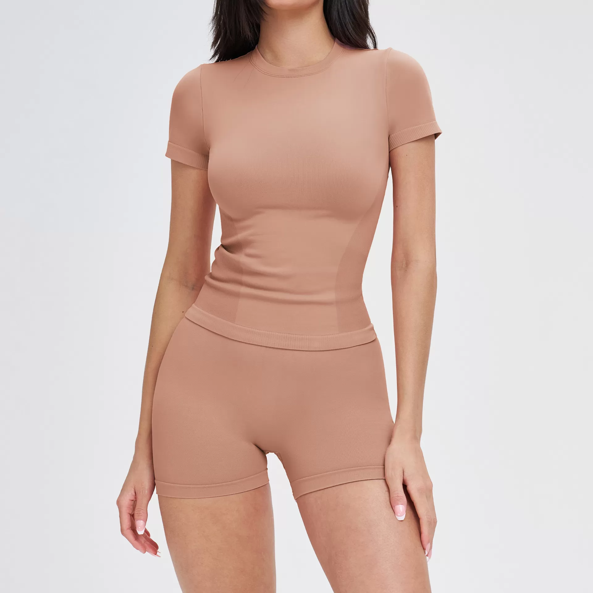 Retro pink short sleeves tops+shorts