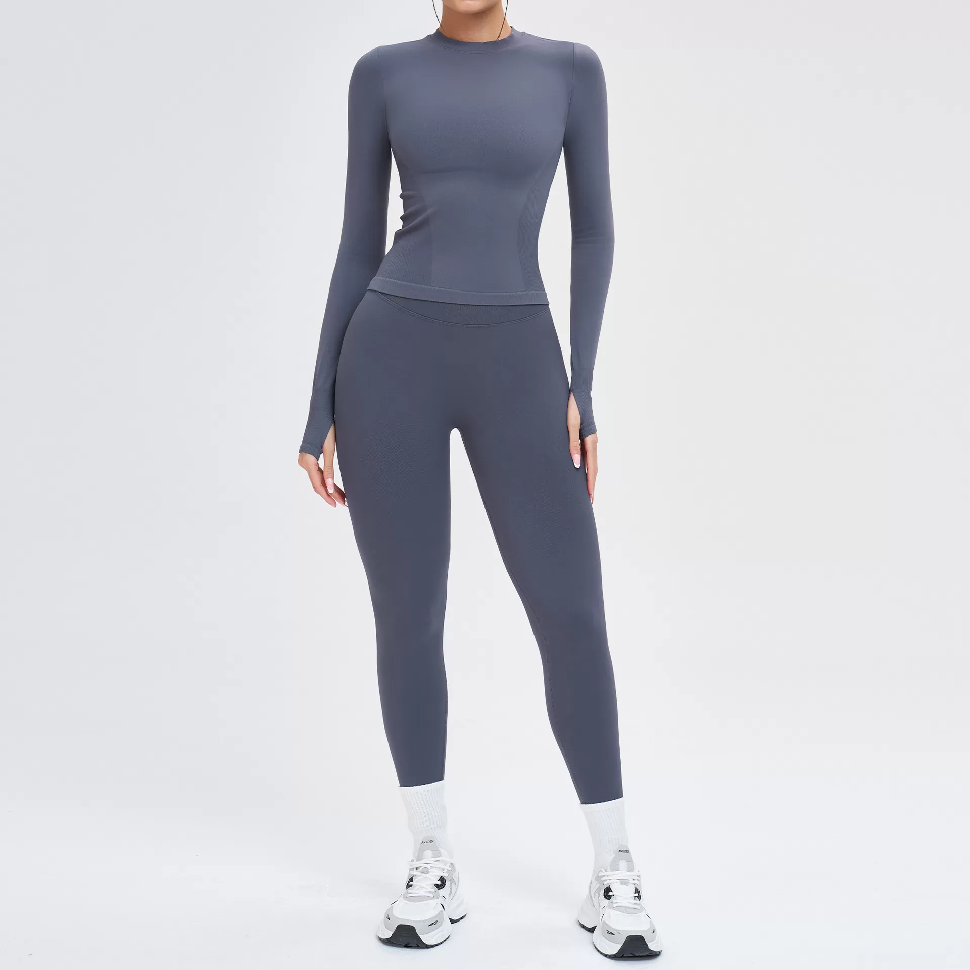 Blue-grey long sleeves tops+leggings