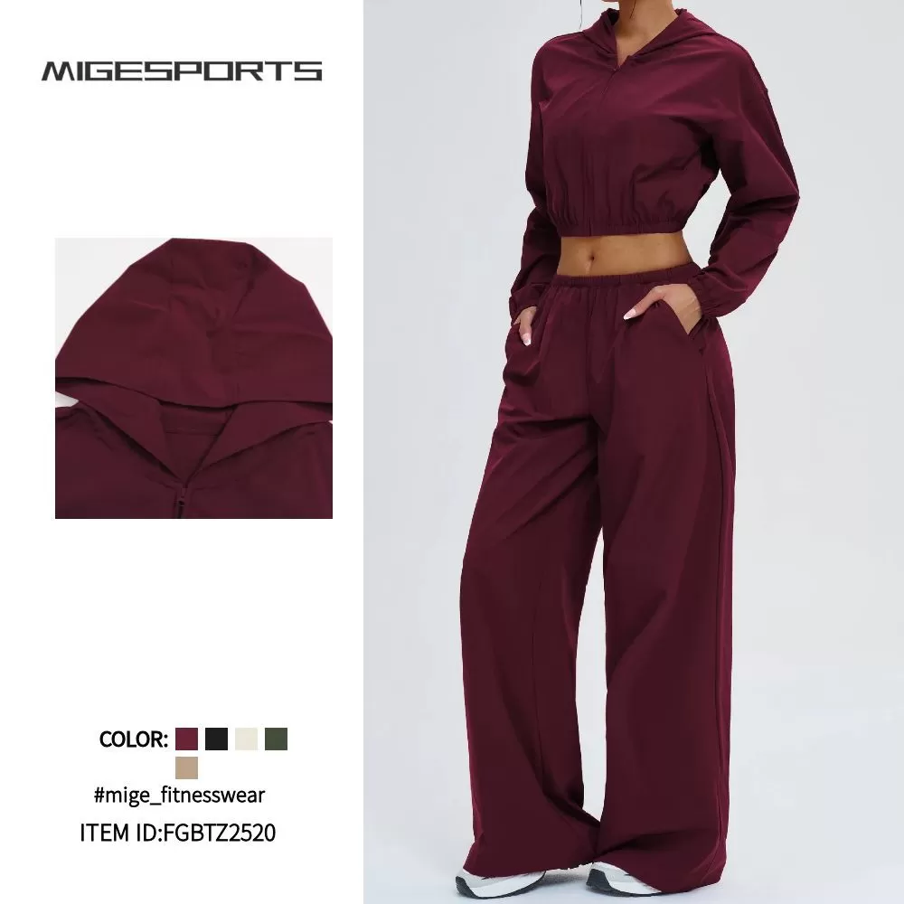 Activewear Pants Sports Zipper Jacket Pocket Gym Clothing Breathable 2 Piece Yoga Women Workout Set FGBTZ2520