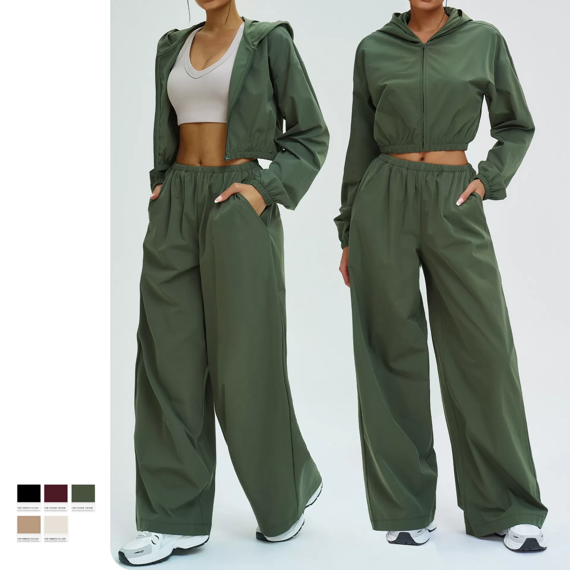 Activewear Pants Sports Zipper Jacket Pocket Gym Clothing Breathable 2 Piece Yoga Women Workout Set FGBTZ2520