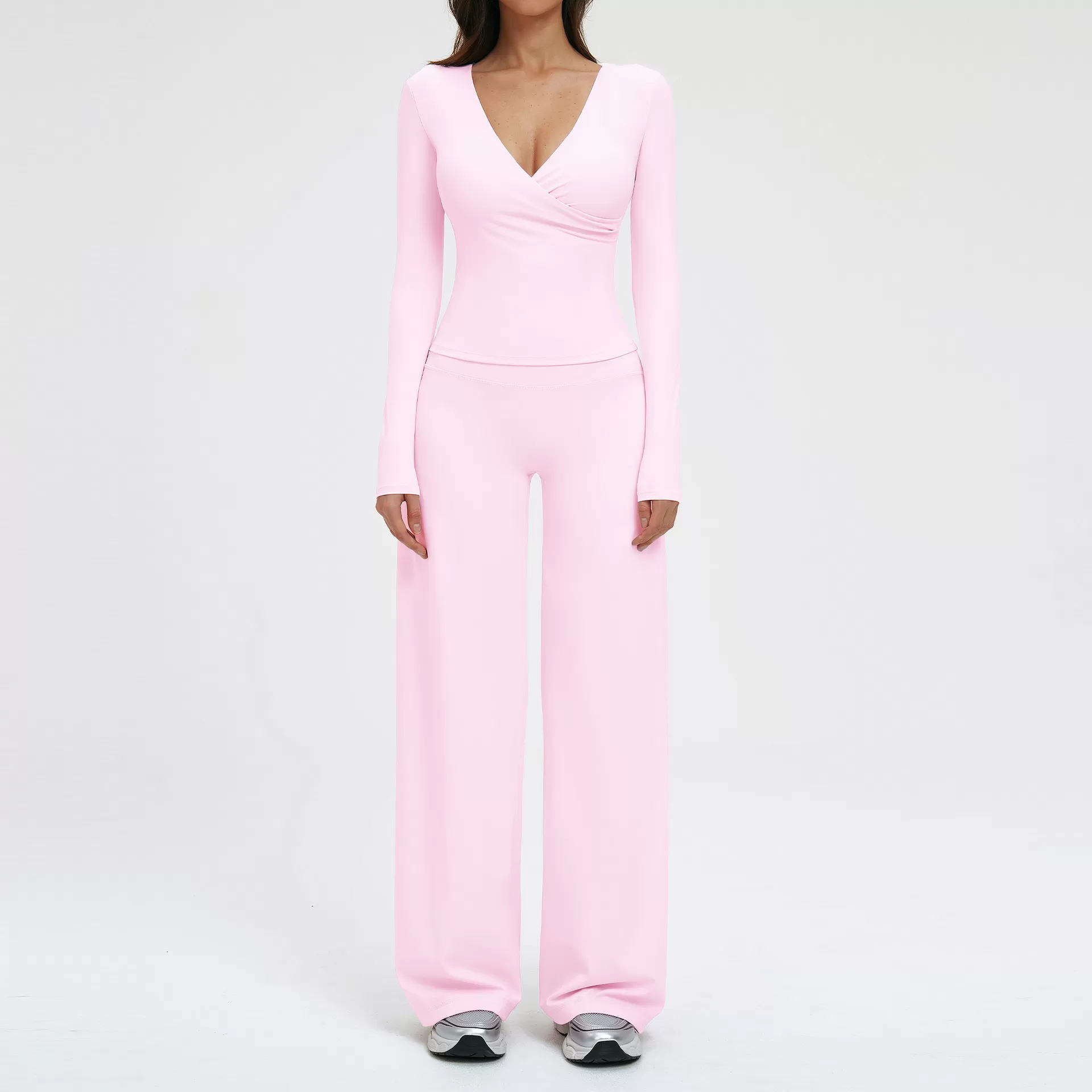 Pink long sleeves tops+pants