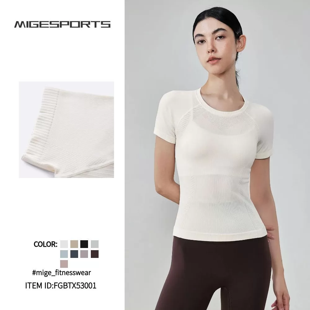 Women Sportswear Running Round Neck Short Sleeve Gym Fitness Sports Short Sleeves Workout FGBTX53001