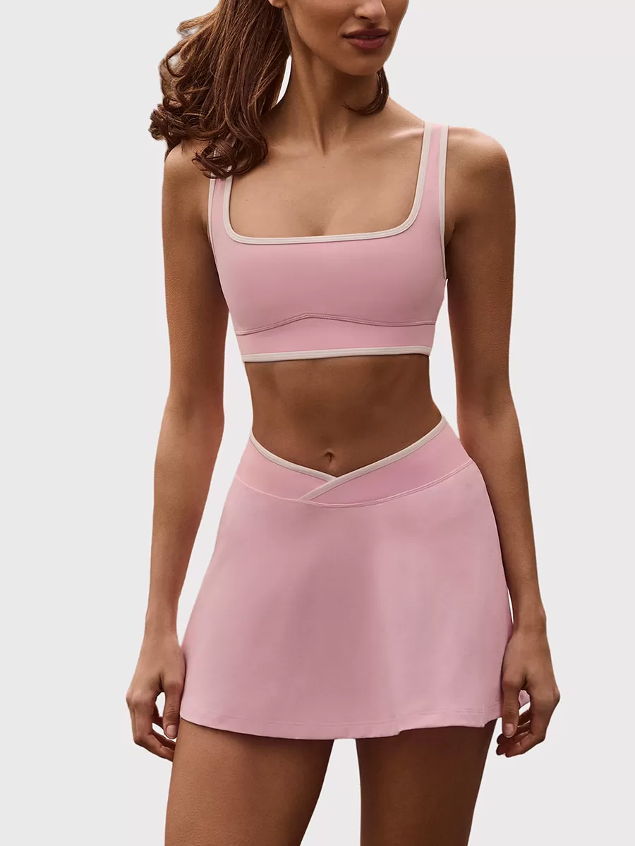 Woman's Sportswear Two-piece Contrast Color Breathable Sports Bra Tennis Skirt Yoga Set FGBB6597+K6598