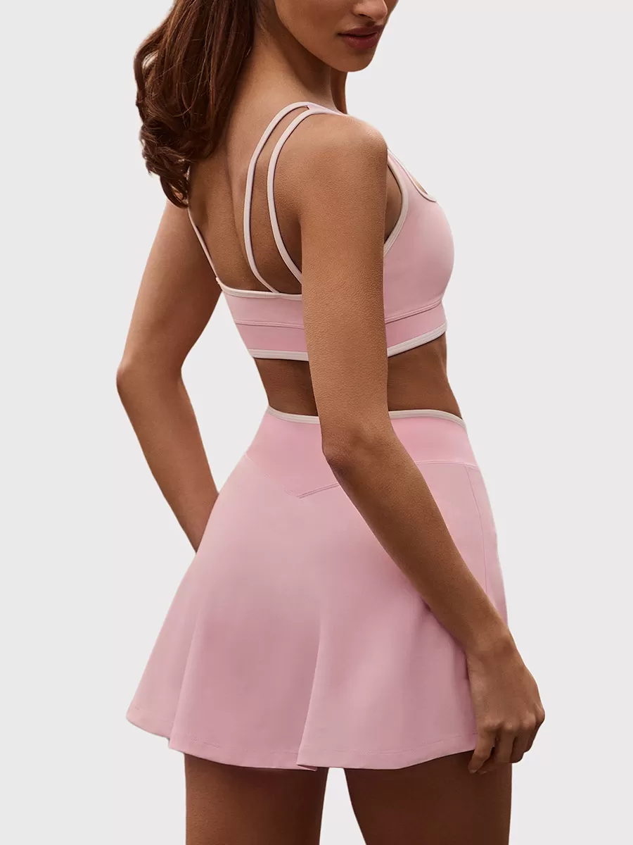 Woman's Sportswear Two-piece Contrast Color Breathable Sports Bra Tennis Skirt Yoga Set FGBB6597+K6598