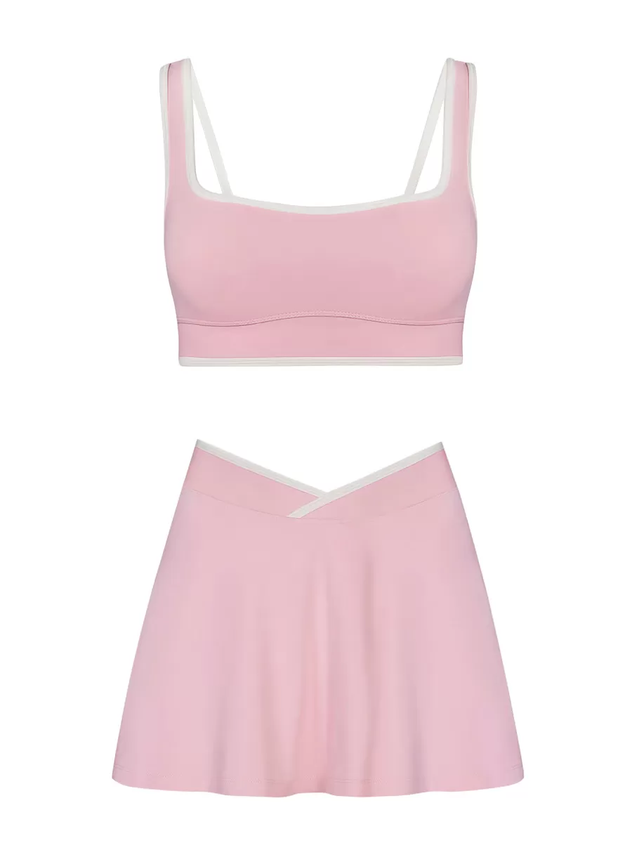 Woman's Sportswear Two-piece Contrast Color Breathable Sports Bra Tennis Skirt Yoga Set FGBB6597+K6598