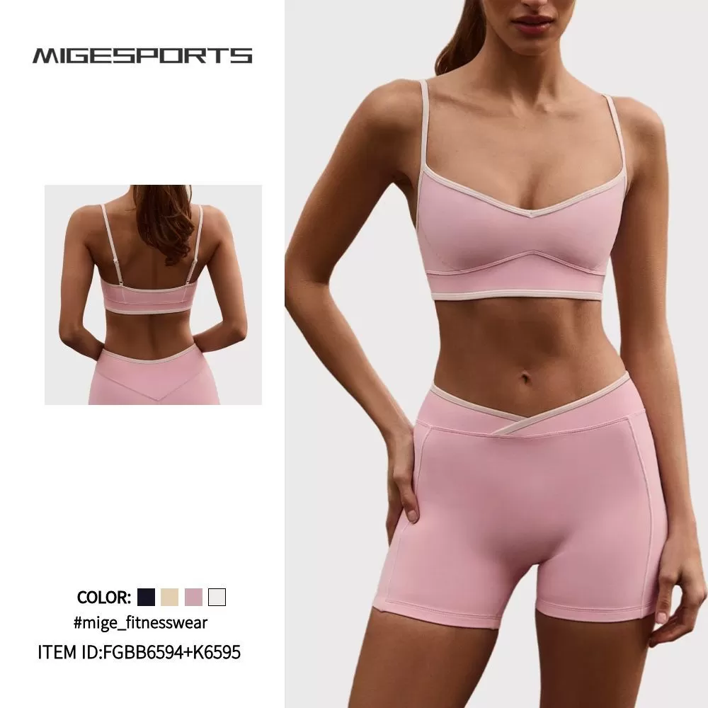 2pcs Women Backless Sports Bra Gym Clothes Fitness Sportswear Workout Yoga Sets  Shorts FGBB6594+K6595