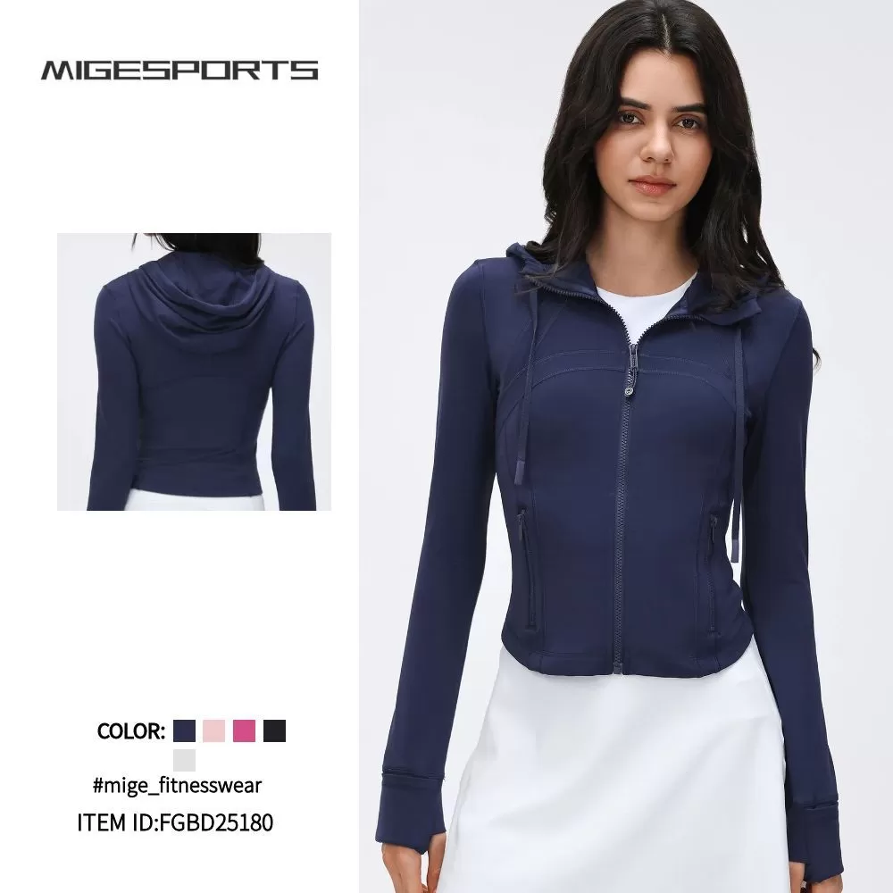 Long Sleeve Sports Jacket Hooded Gym Clothes Running Fitness Wear Workout Tops  Sports Zipper Long Jackets FGBD25180