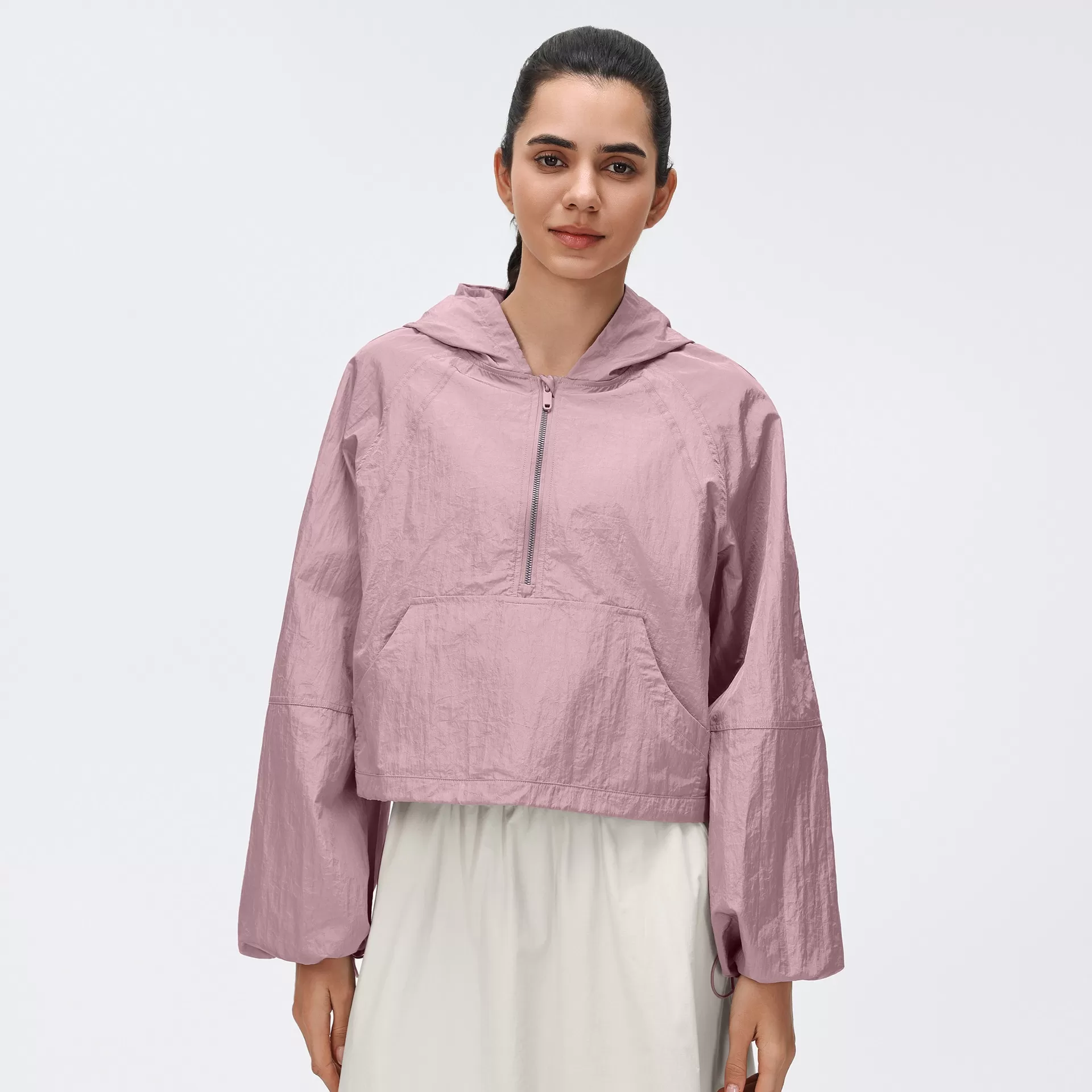 Women Outdoor Lightweight Breathable Quick Drying Half Zip Cropped Hoodies Womens Quarter Zip Pullover Tops FGBD26004