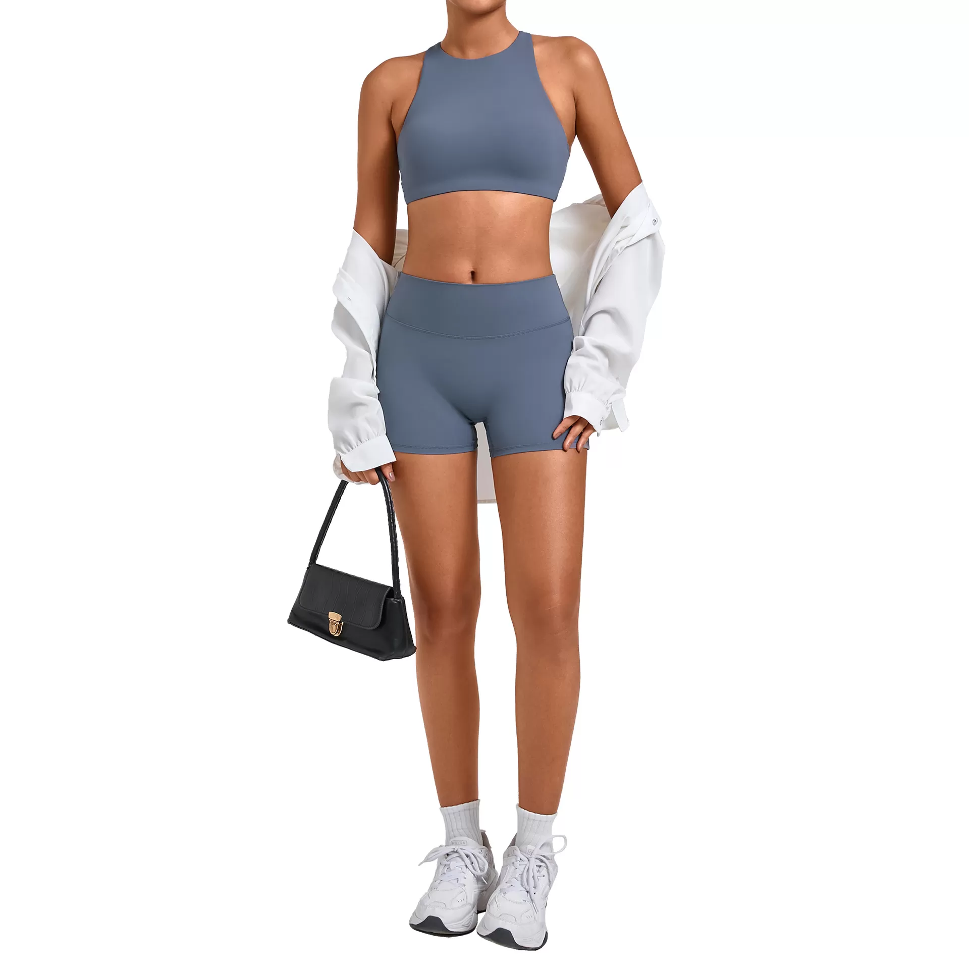 Women's Fitness Two-Piece Set Elastic Waist Sports Bra with Nude Yoga Shorts FGB16786+10160