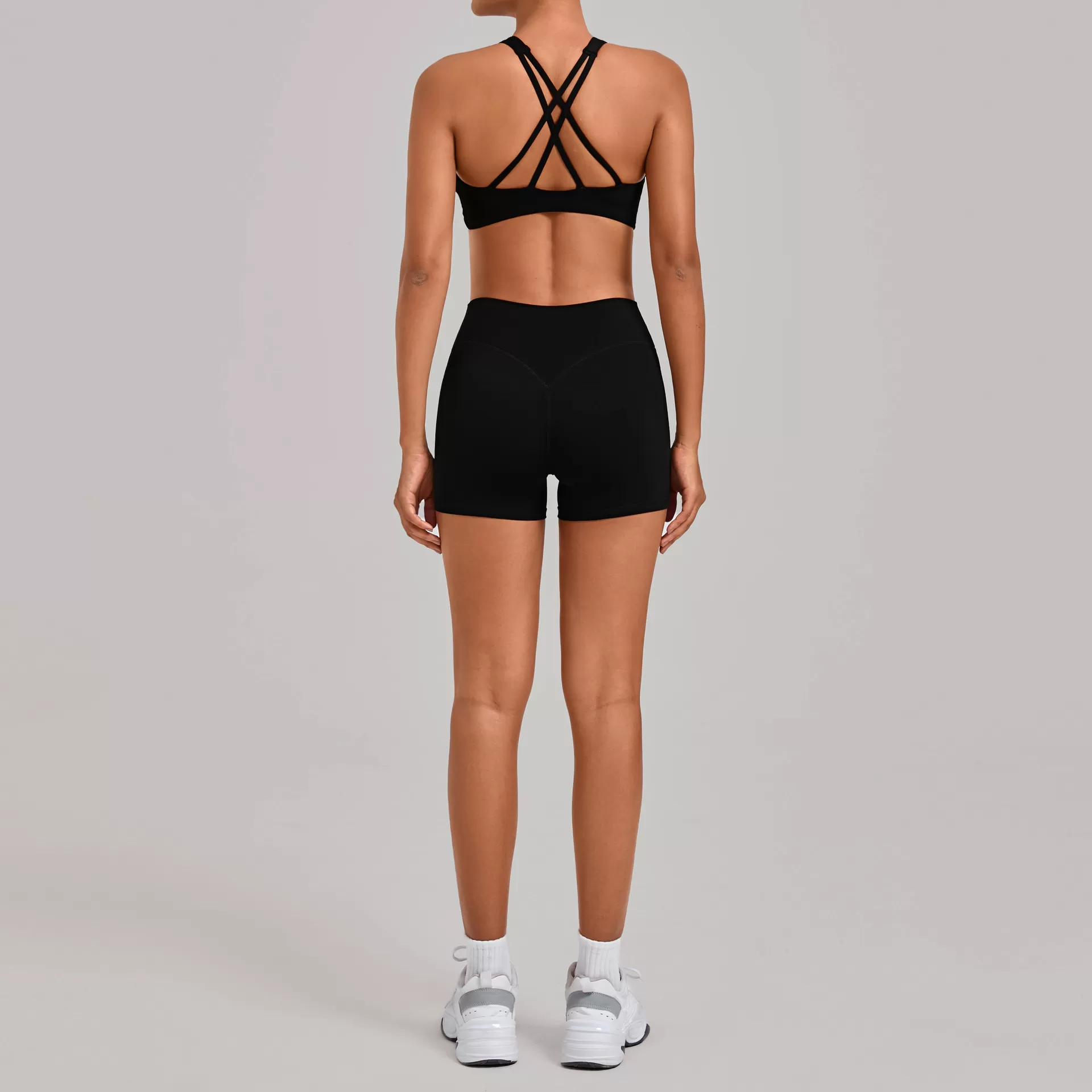 Women's Fitness Two-Piece Set Elastic Waist Sports Bra with Nude Yoga Shorts FGB16786+10160