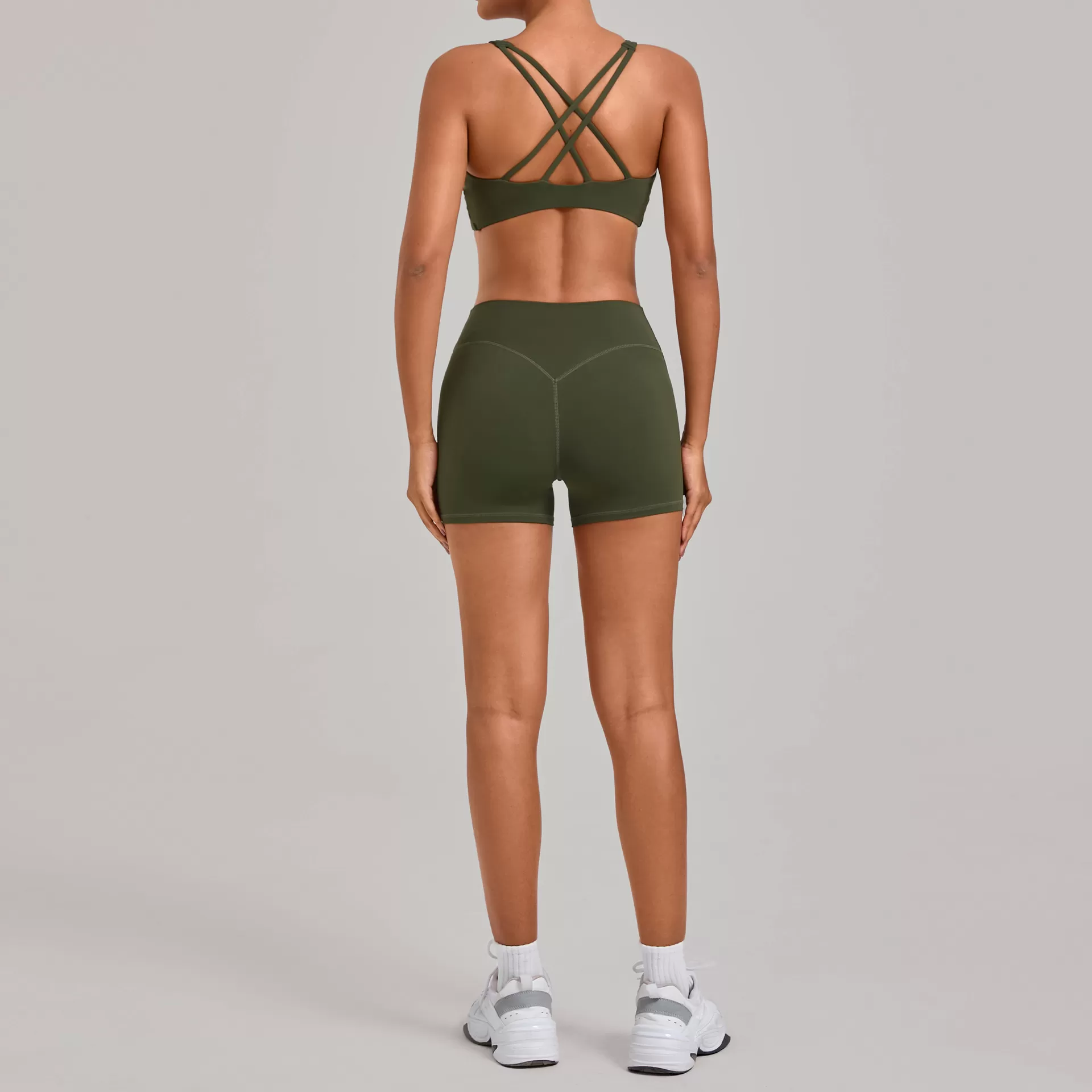 Women's Fitness Two-Piece Set Elastic Waist Sports Bra with Nude Yoga Shorts FGB16786+10160