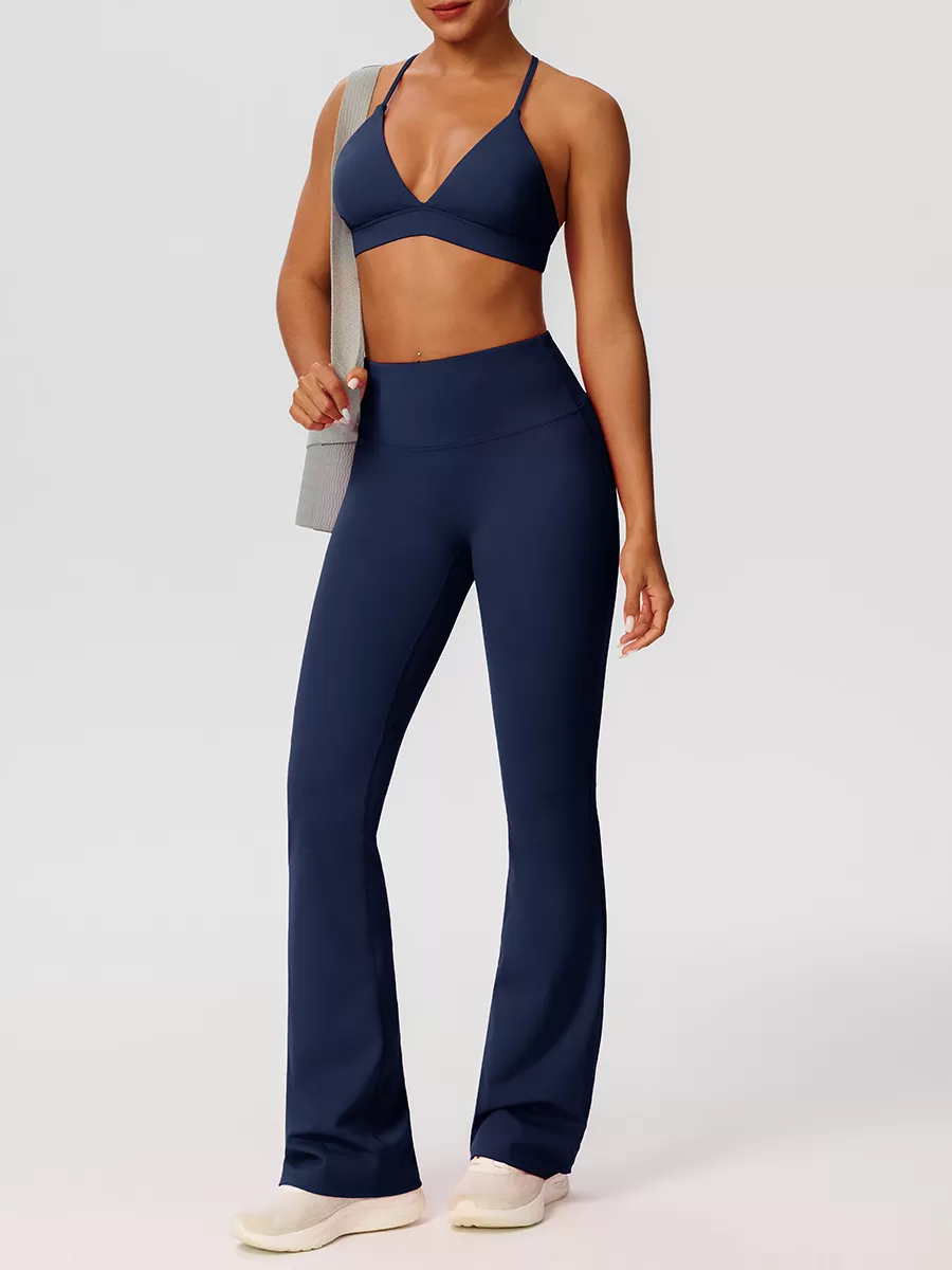 Women's Gym Yoga Set Stretch Bell-bottom Pants And Bra Elastic Waist Closure Four-Way Stretch FGB52736+52338