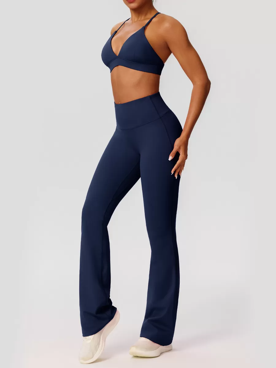 Women's Gym Yoga Set Stretch Bell-bottom Pants And Bra Elastic Waist Closure Four-Way Stretch FGB52736+52338