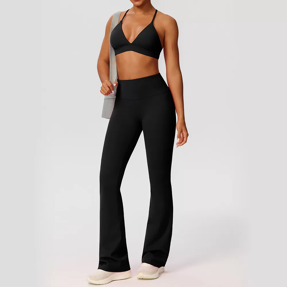 Women's Gym Yoga Set Stretch Bell-bottom Pants And Bra Elastic Waist Closure Four-Way Stretch FGB52736+52338