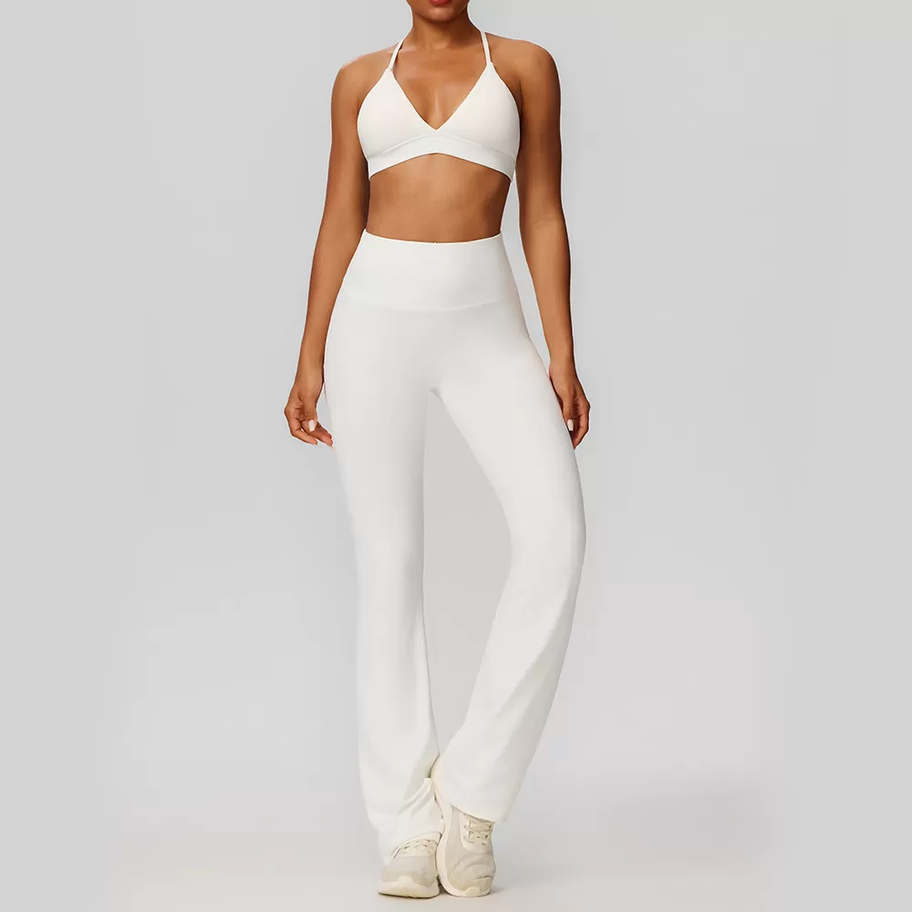 Women's Gym Yoga Set Stretch Bell-bottom Pants And Bra Elastic Waist Closure Four-Way Stretch FGB52736+52338