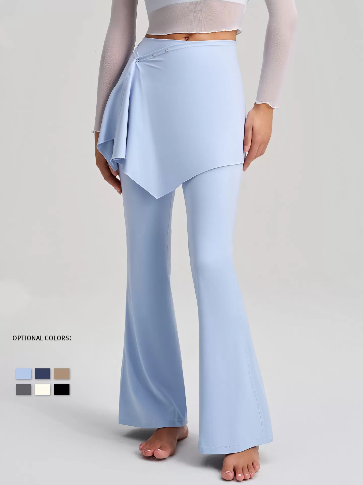 Thin Workout Gym Clothes Flared Fitness Sports Leggings High Waist Flare Yoga Pants with Detachable Skirt for Women FGBCK-5102+YPF-5002