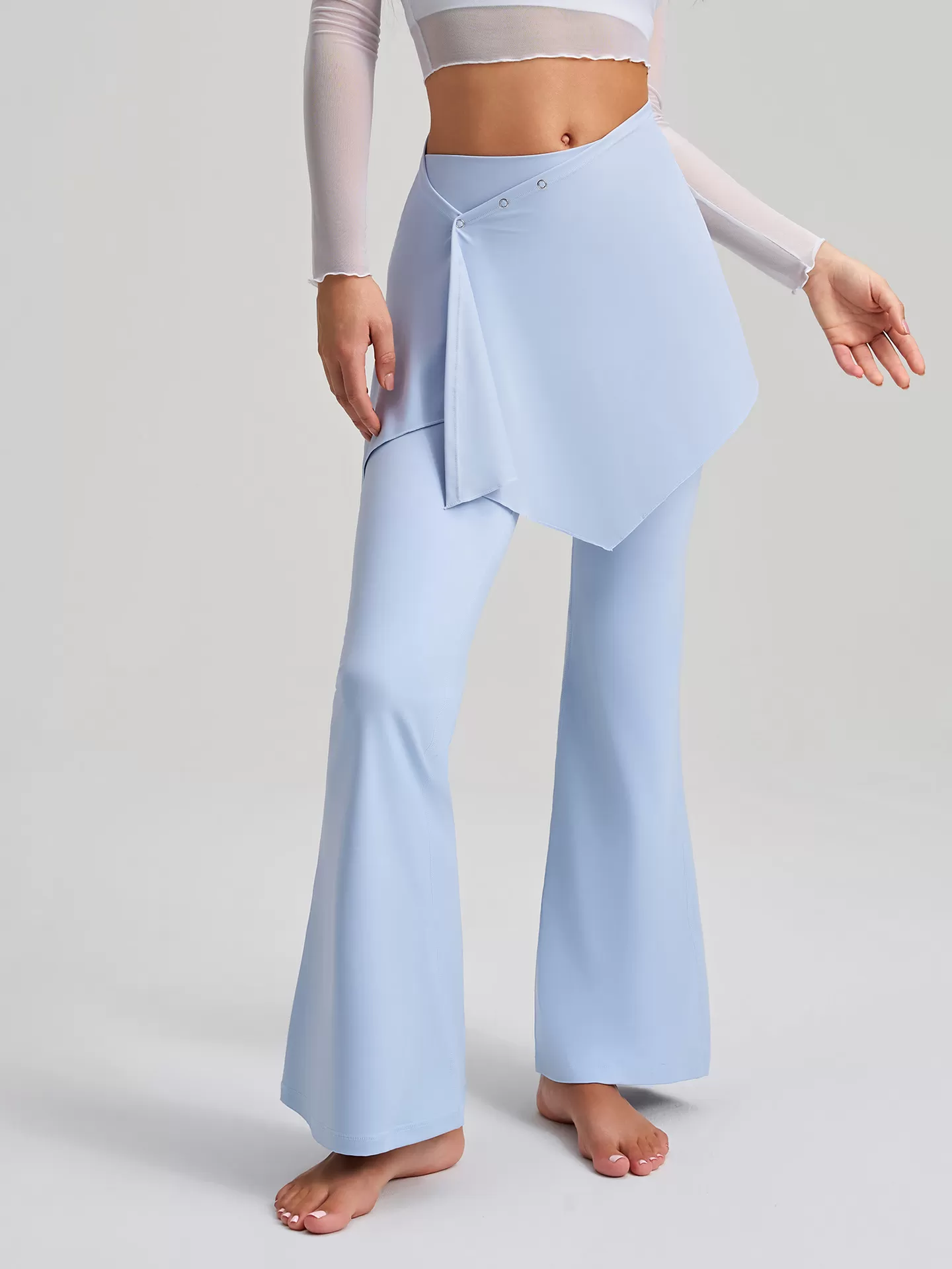 Thin Workout Gym Clothes Flared Fitness Sports Leggings High Waist Flare Yoga Pants with Detachable Skirt for Women FGBCK-5102+YPF-5002