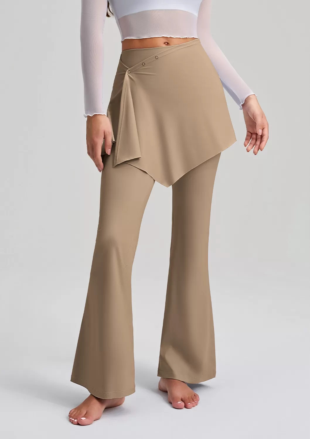 Thin Workout Gym Clothes Flared Fitness Sports Leggings High Waist Flare Yoga Pants with Detachable Skirt for Women FGBCK-5102+YPF-5002