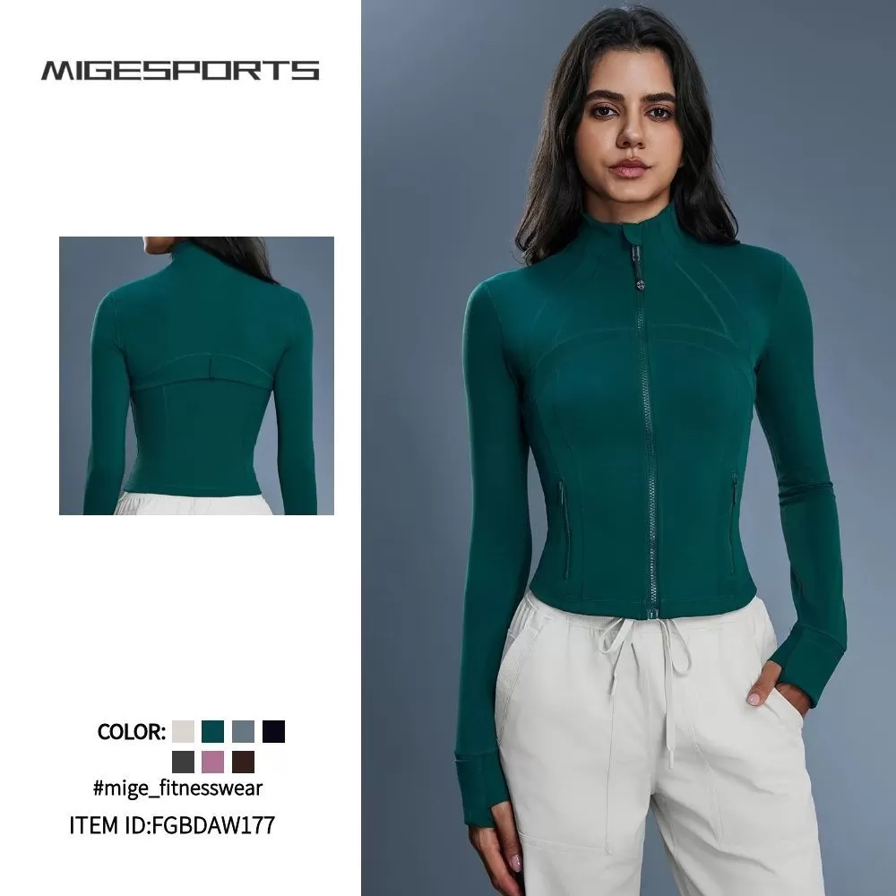 Outdoor Sports Yoga Long Sleeve Women Fitness High Elasticity Slim Sports Jacket Workout Stand Collar Zipper Gym Yoga Coat FGBDAW177