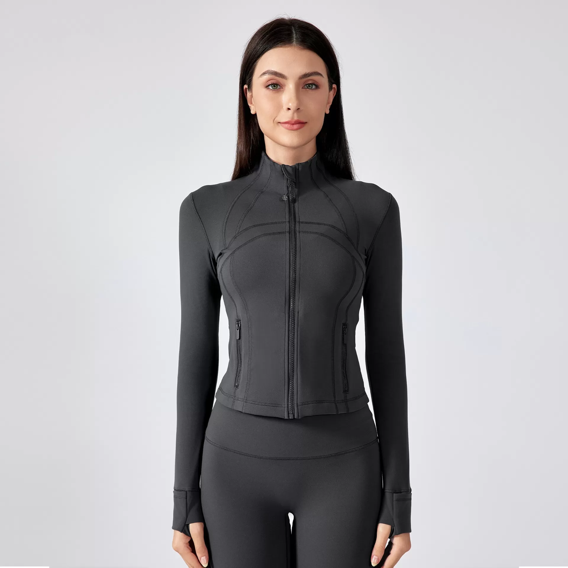 Outdoor Sports Yoga Long Sleeve Women Fitness High Elasticity Slim Sports Jacket Workout Stand Collar Zipper Gym Yoga Coat FGBDAW177