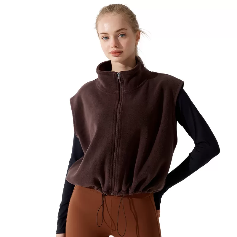 Women's Fall/Winter Fleece Sleeveless Athletic Jacket Outerwear Fitness Stand-up Collar Sport Yoga Vest FGBYM282