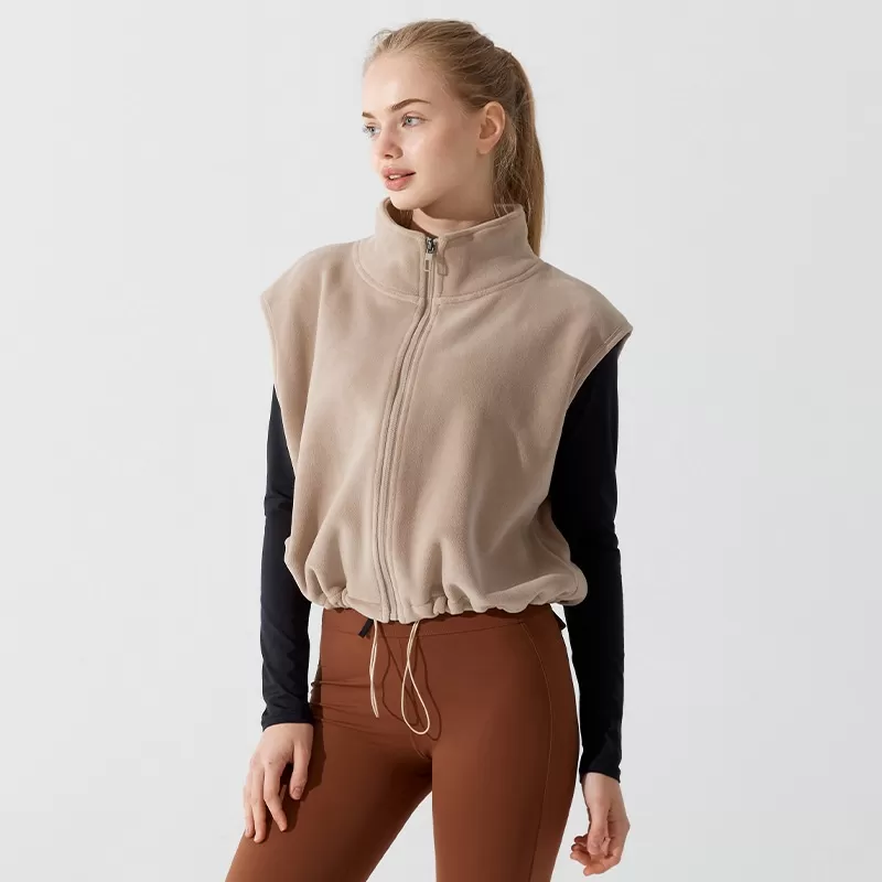 Women's Fall/Winter Fleece Sleeveless Athletic Jacket Outerwear Fitness Stand-up Collar Sport Yoga Vest FGBYM282