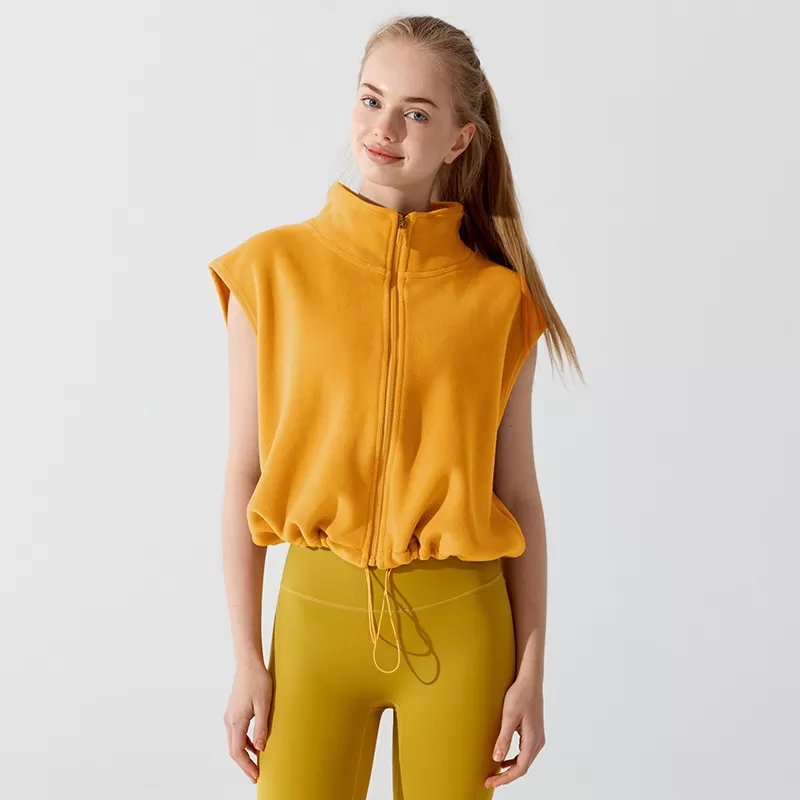 Women's Fall/Winter Fleece Sleeveless Athletic Jacket Outerwear Fitness Stand-up Collar Sport Yoga Vest FGBYM282