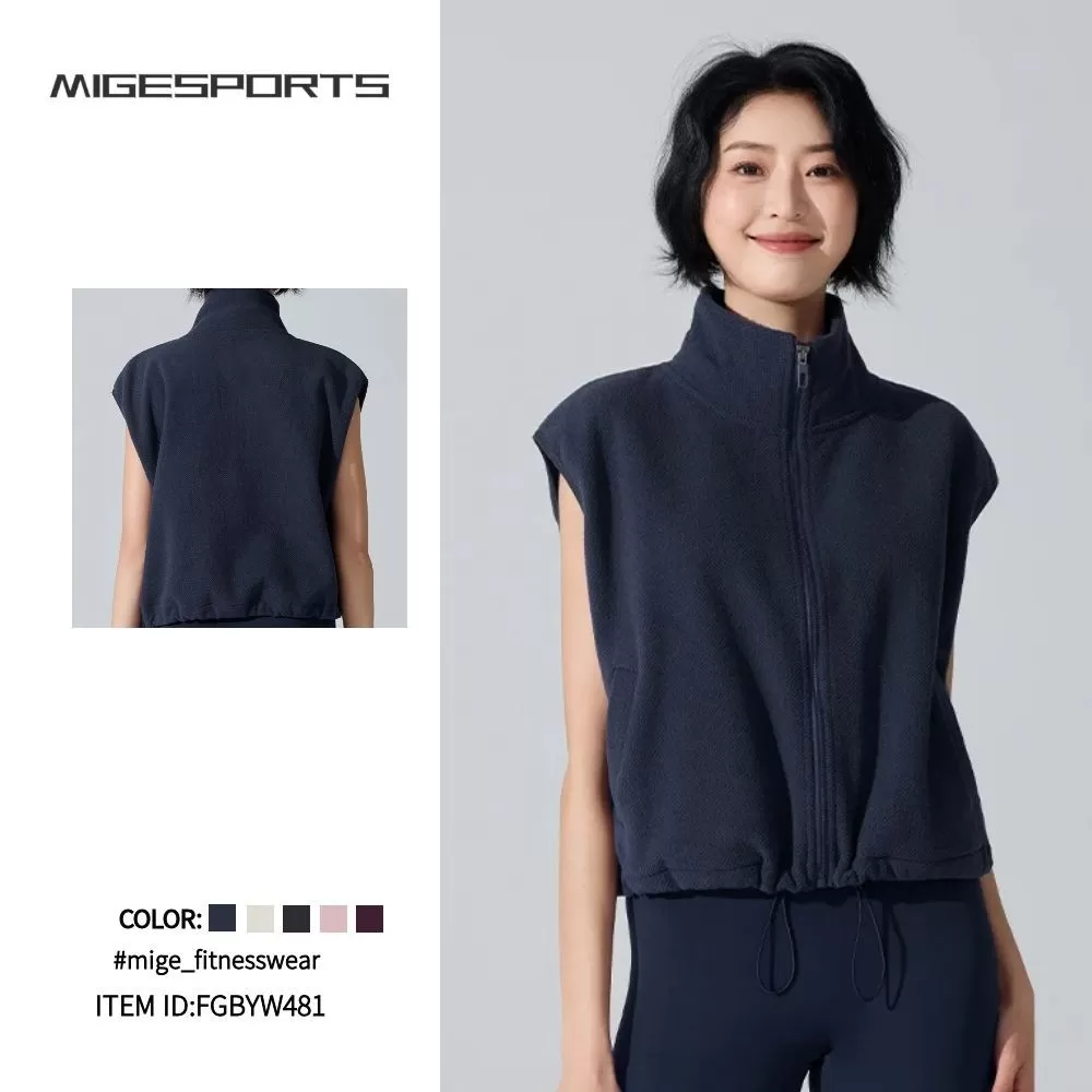 Sleeveless Zipper Stand Collar Wind-Proof tank Jacket Coat Fitness Women Vest Top FGBYW481